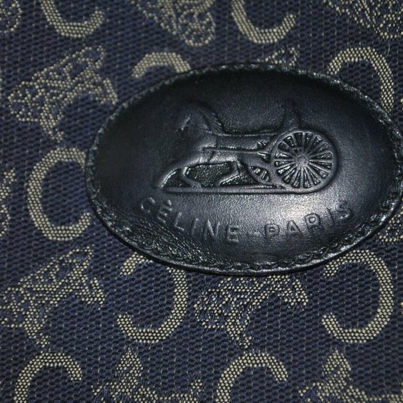 Vintage Celine Logo macadam navy blue boston satchel hand held handbag USED - Picture 2 of 10